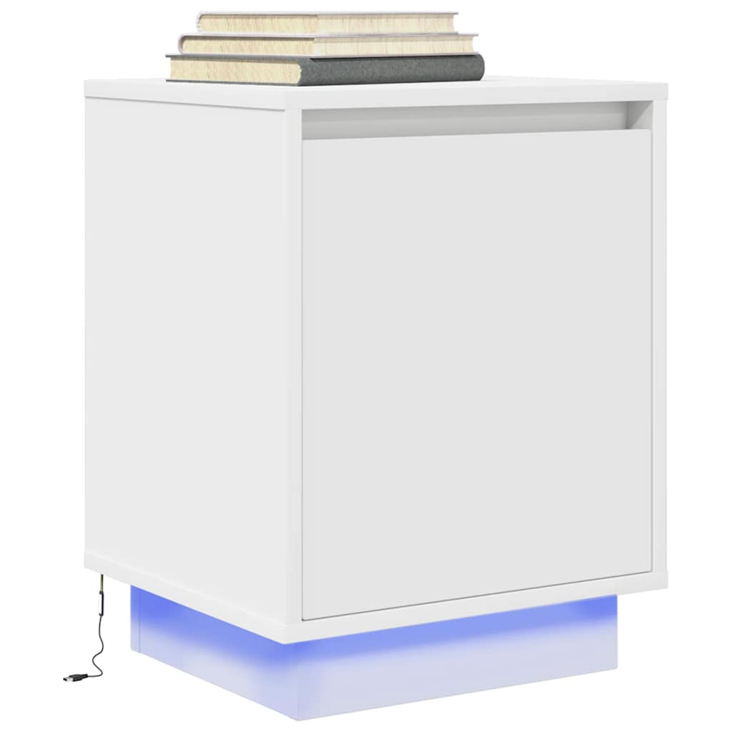 vidaXL Noptiere cu lumini LED 2 buc Alb 38x34x50 cm vidaXL Noptiere cu lumini LED 2 buc Alb 38x34x50 cm
