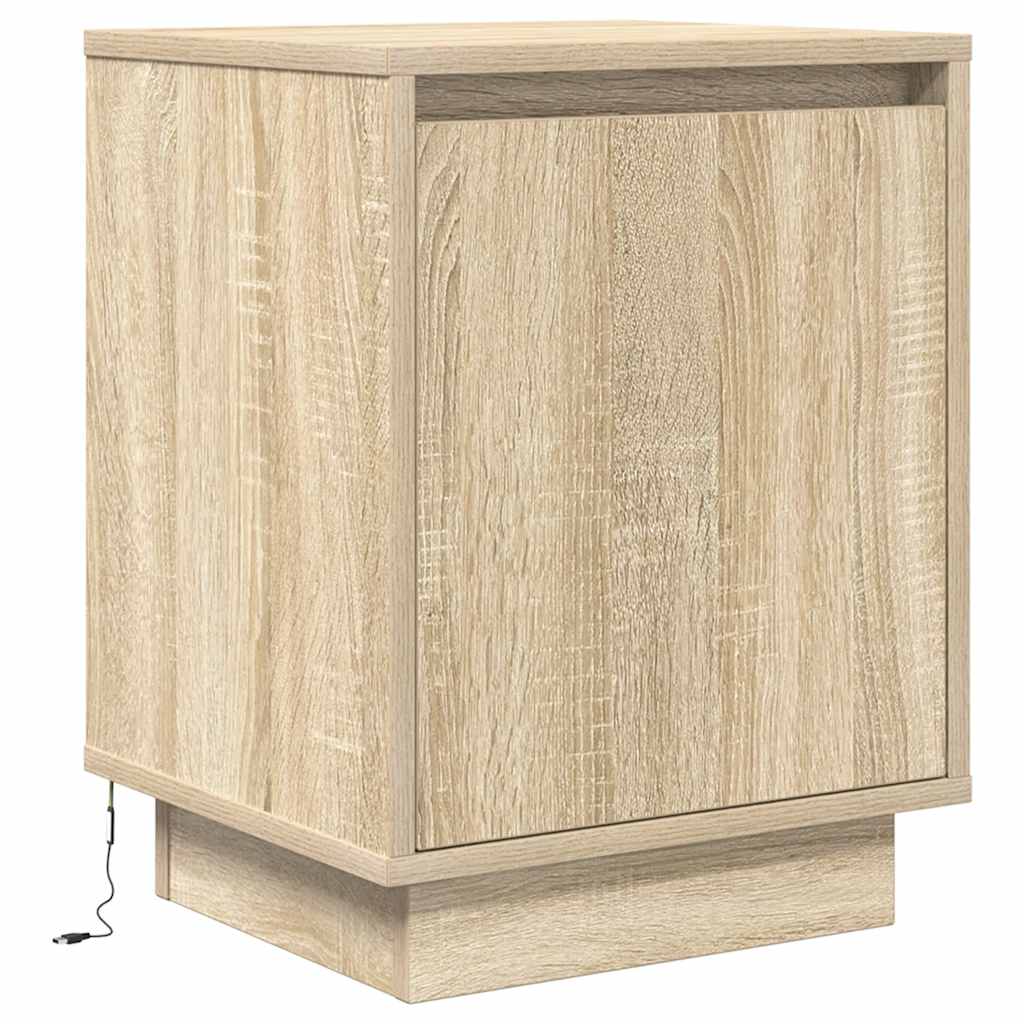 vidaXL Noptiera cu lumini LED Stejar Sonoma 38x34x50 cm vidaXL Noptiera cu lumini LED Stejar Sonoma 38x34x50 cm