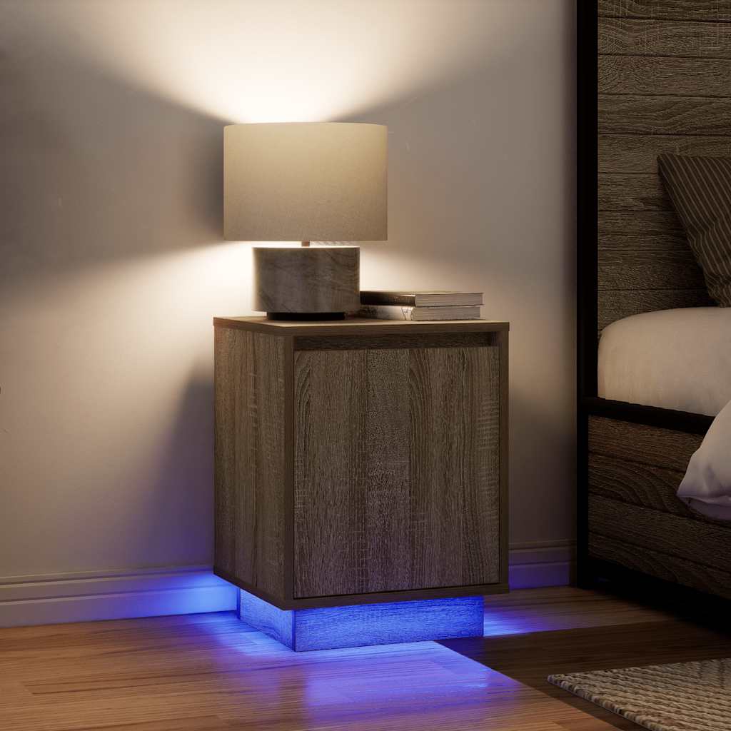 vidaXL Noptiera cu lumini LED Stejar Sonoma 38x34x50 cm vidaXL Noptiera cu lumini LED Stejar Sonoma 38x34x50 cm
