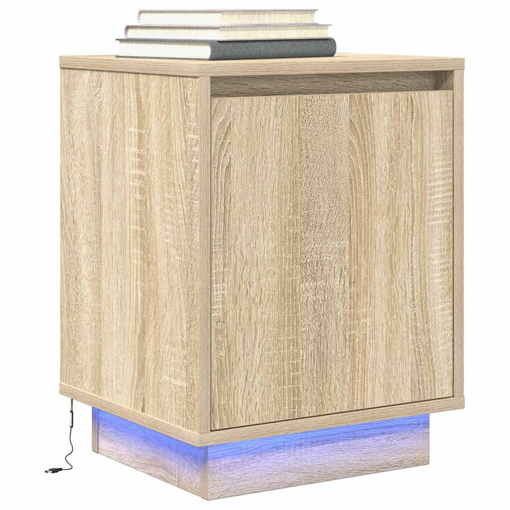 vidaXL Noptiera cu lumini LED Stejar Sonoma 38x34x50 cm vidaXL Noptiera cu lumini LED Stejar Sonoma 38x34x50 cm