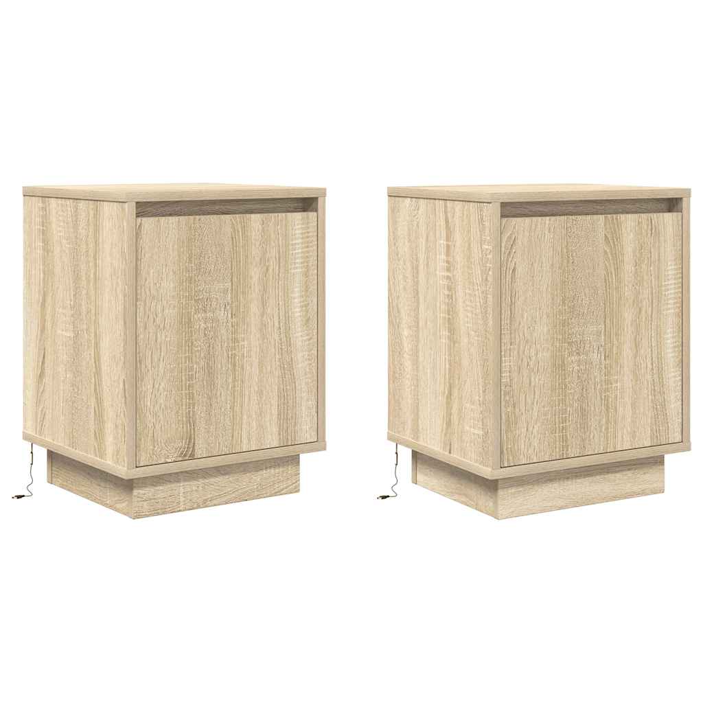 vidaXL Noptiere cu lumini LED 2 buc Stejar Sonoma 38x34x50 cm