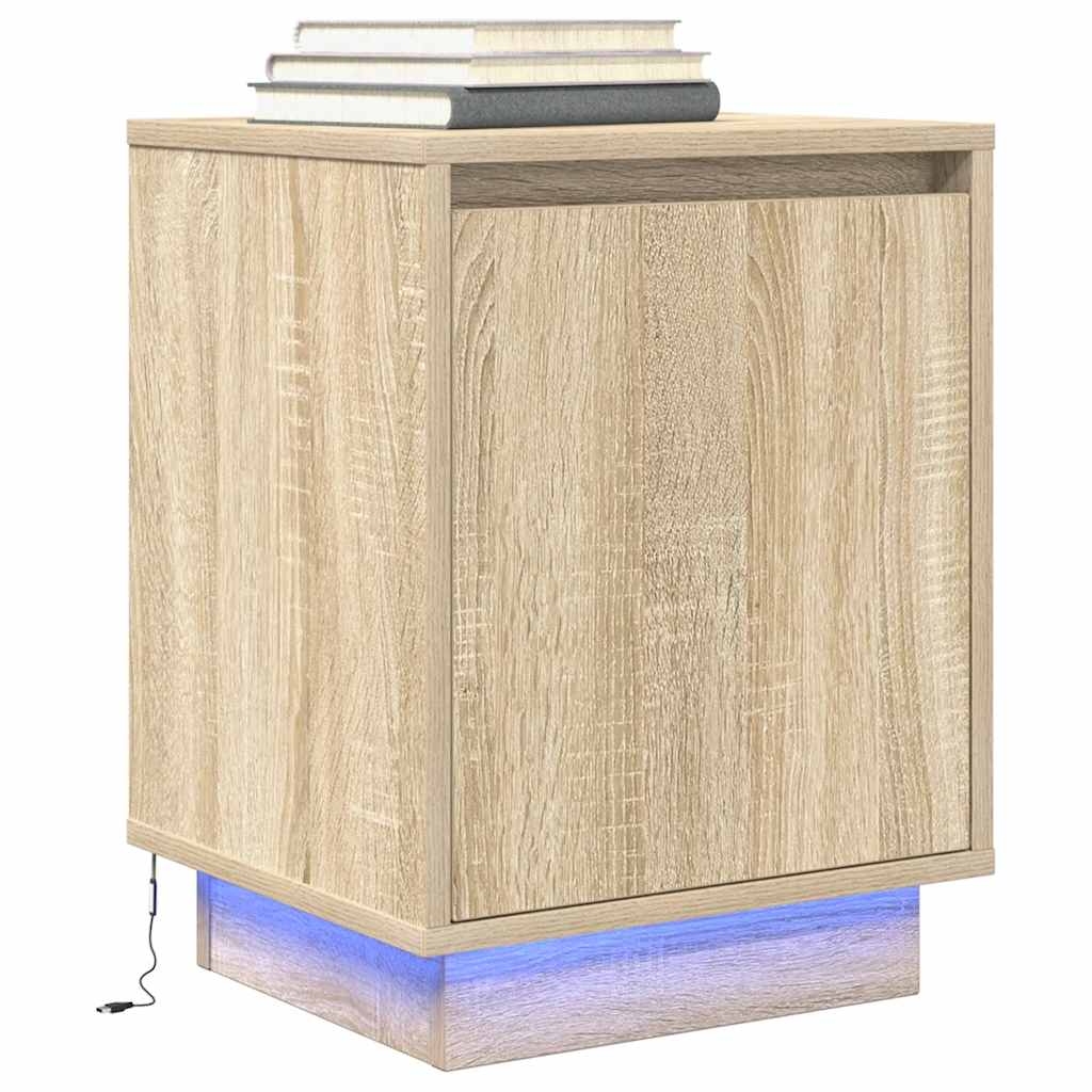 vidaXL Noptiere cu lumini LED 2 buc Stejar Sonoma 38x34x50 cm