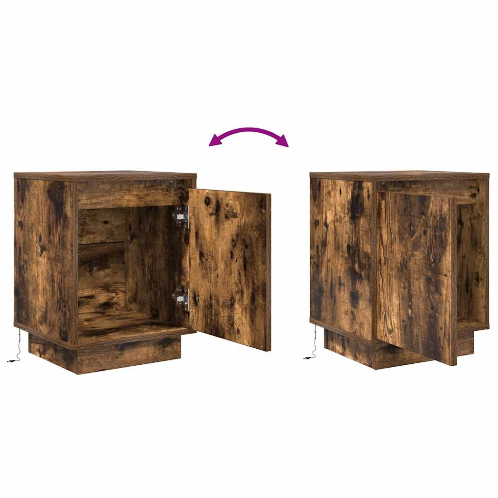 vidaXL Noptiera cu lumini LED Stejar afumat 38x34x50 cm vidaXL Noptiera cu lumini LED Stejar afumat 38x34x50 cm