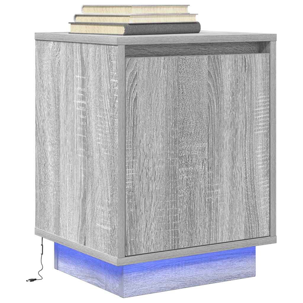 vidaXL Noptiera cu lumini LED Gri Sonoma 38x34x50 cm vidaXL Noptiera cu lumini LED Gri Sonoma 38x34x50 cm