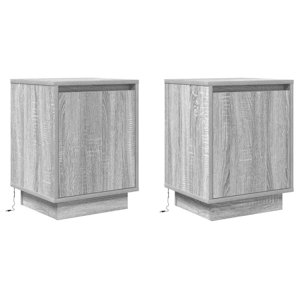 vidaXL Noptiere cu lumini LED 2 buc Gri Sonoma 38x34x50 cm vidaXL Noptiere cu lumini LED 2 buc Gri Sonoma 38x34x50 cm