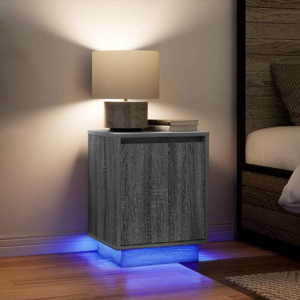 vidaXL Noptiere cu lumini LED 2 buc Gri Sonoma 38x34x50 cm vidaXL Noptiere cu lumini LED 2 buc Gri Sonoma 38x34x50 cm
