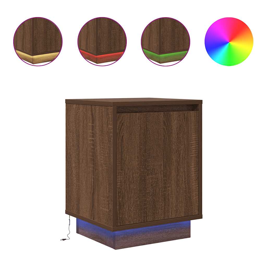 vidaXL Noptiera cu lumini LED Stejar maro 38x34x50 cm vidaXL Noptiera cu lumini LED Stejar maro 38x34x50 cm