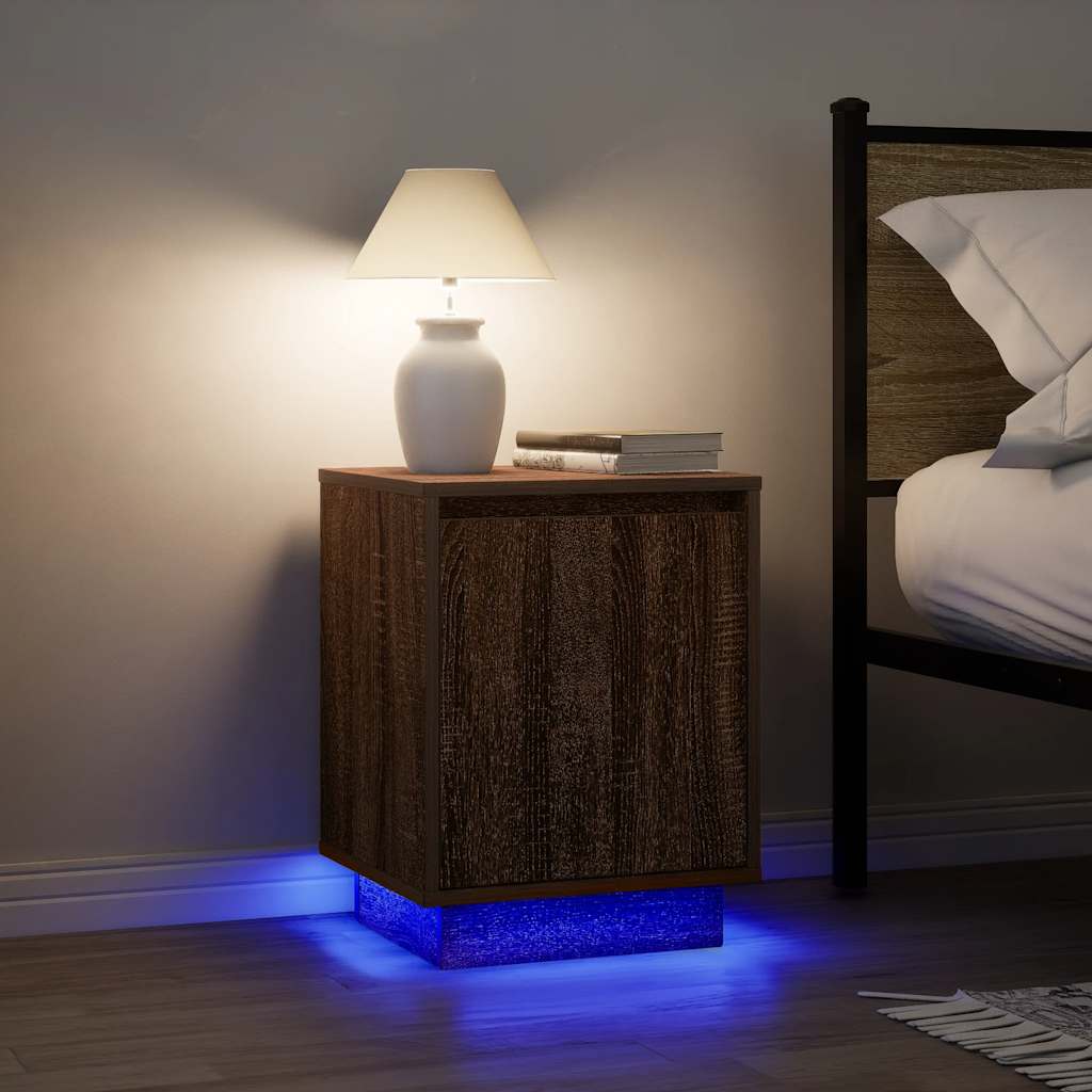 vidaXL Noptiera cu lumini LED Stejar maro 38x34x50 cm vidaXL Noptiera cu lumini LED Stejar maro 38x34x50 cm