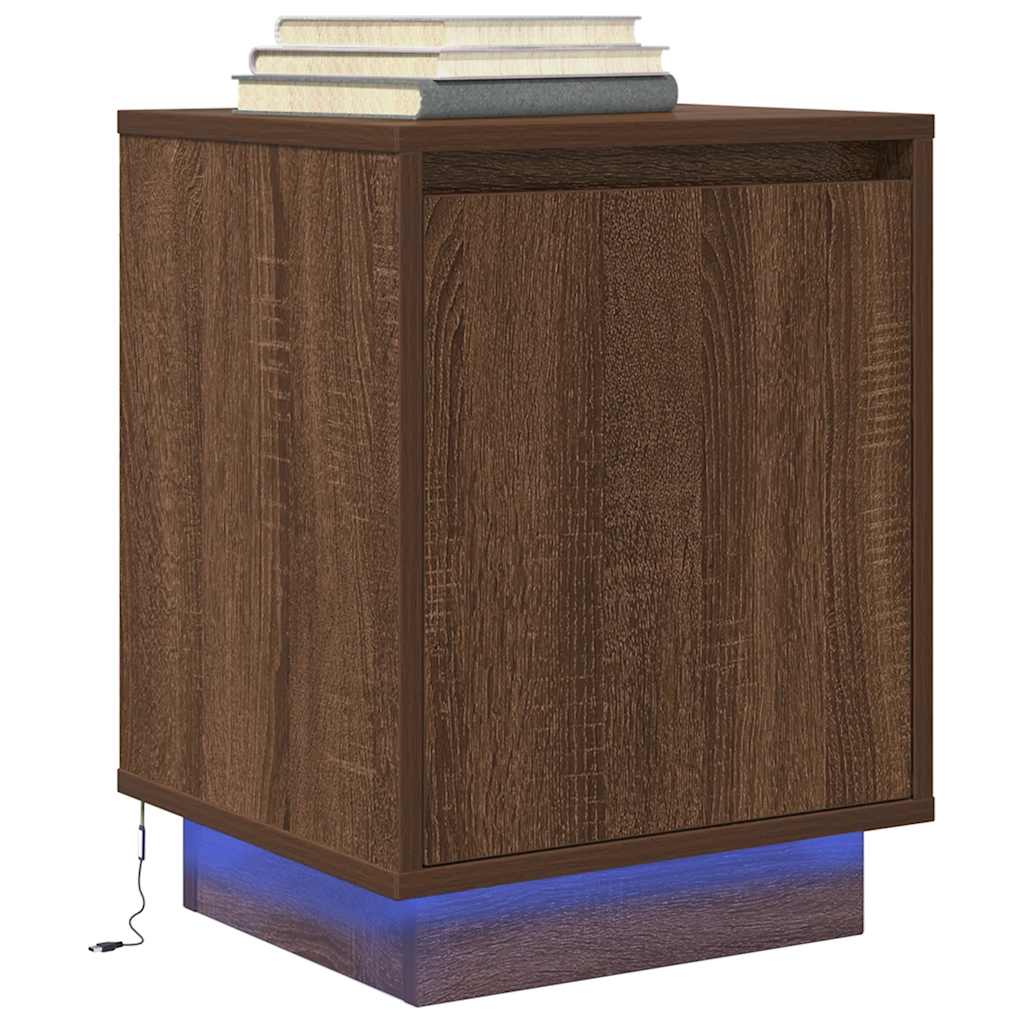 vidaXL Noptiera cu lumini LED Stejar maro 38x34x50 cm vidaXL Noptiera cu lumini LED Stejar maro 38x34x50 cm