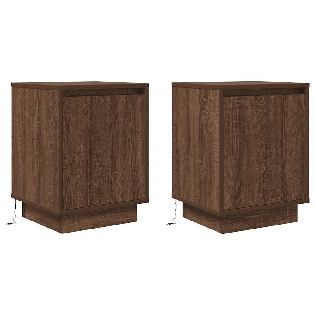vidaXL Noptiere cu lumini LED 2 buc Stejar maro 38x34x50 cm