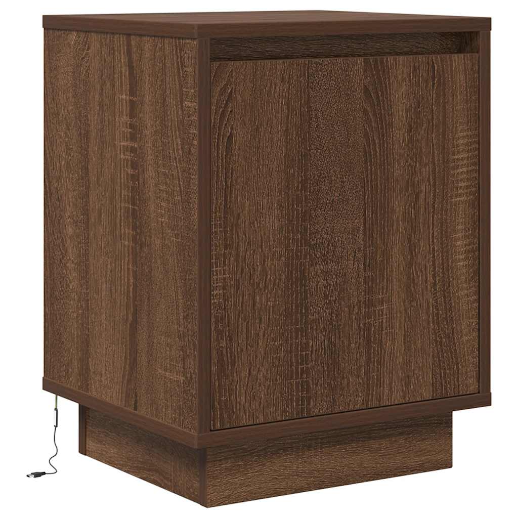 vidaXL Noptiere cu lumini LED 2 buc Stejar maro 38x34x50 cm