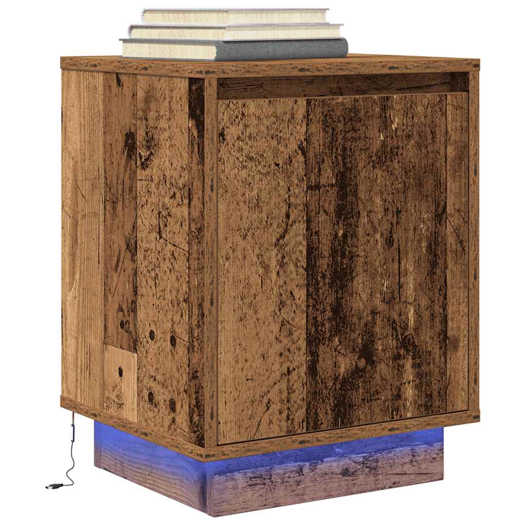 vidaXL Noptiera cu lumini LED Lemn vechi 38x34x50 cm vidaXL Noptiera cu lumini LED Lemn vechi 38x34x50 cm