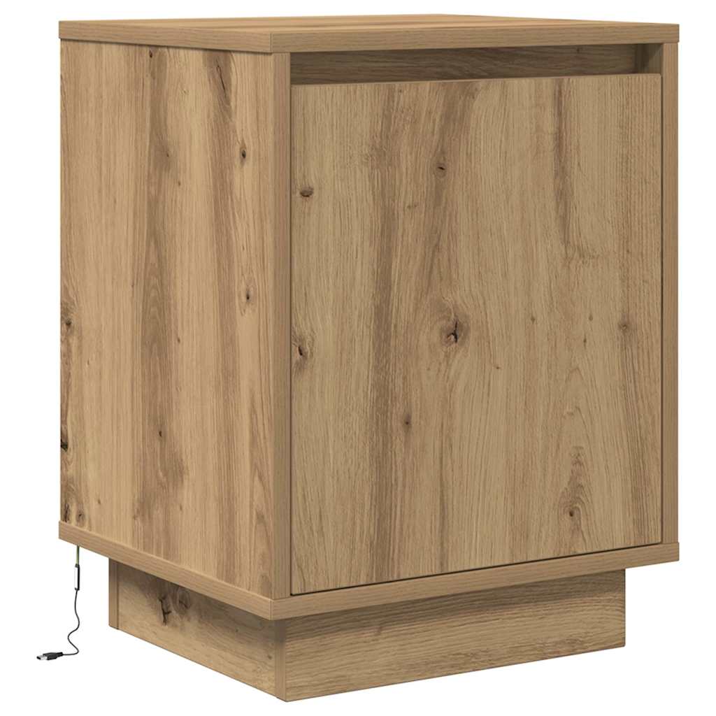 vidaXL Noptiera cu lumini LED Stejar Artisan 38x34x50 cm vidaXL Noptiera cu lumini LED Stejar Artisan 38x34x50 cm