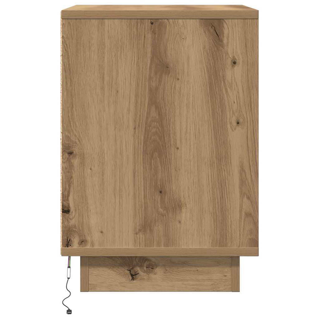vidaXL Noptiera cu lumini LED Stejar Artisan 38x34x50 cm vidaXL Noptiera cu lumini LED Stejar Artisan 38x34x50 cm