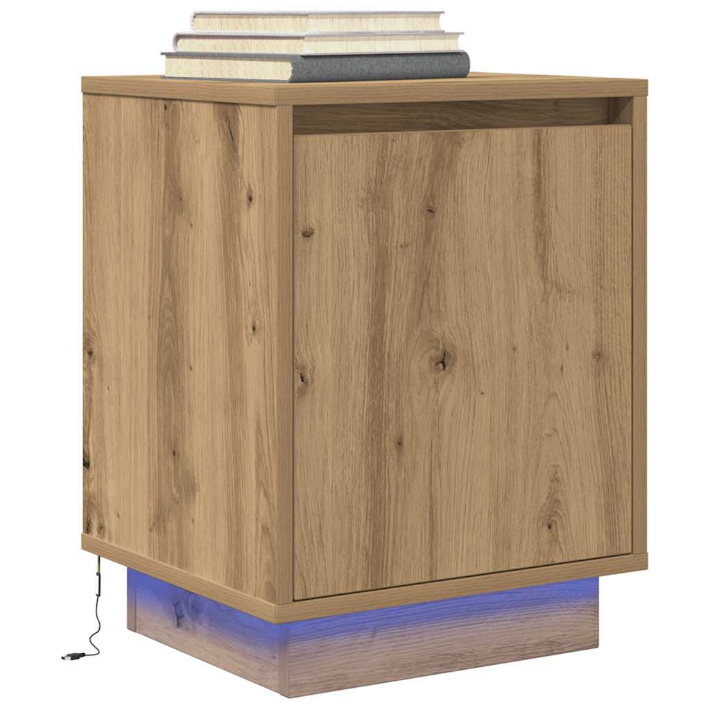 vidaXL Noptiera cu lumini LED Stejar Artisan 38x34x50 cm vidaXL Noptiera cu lumini LED Stejar Artisan 38x34x50 cm