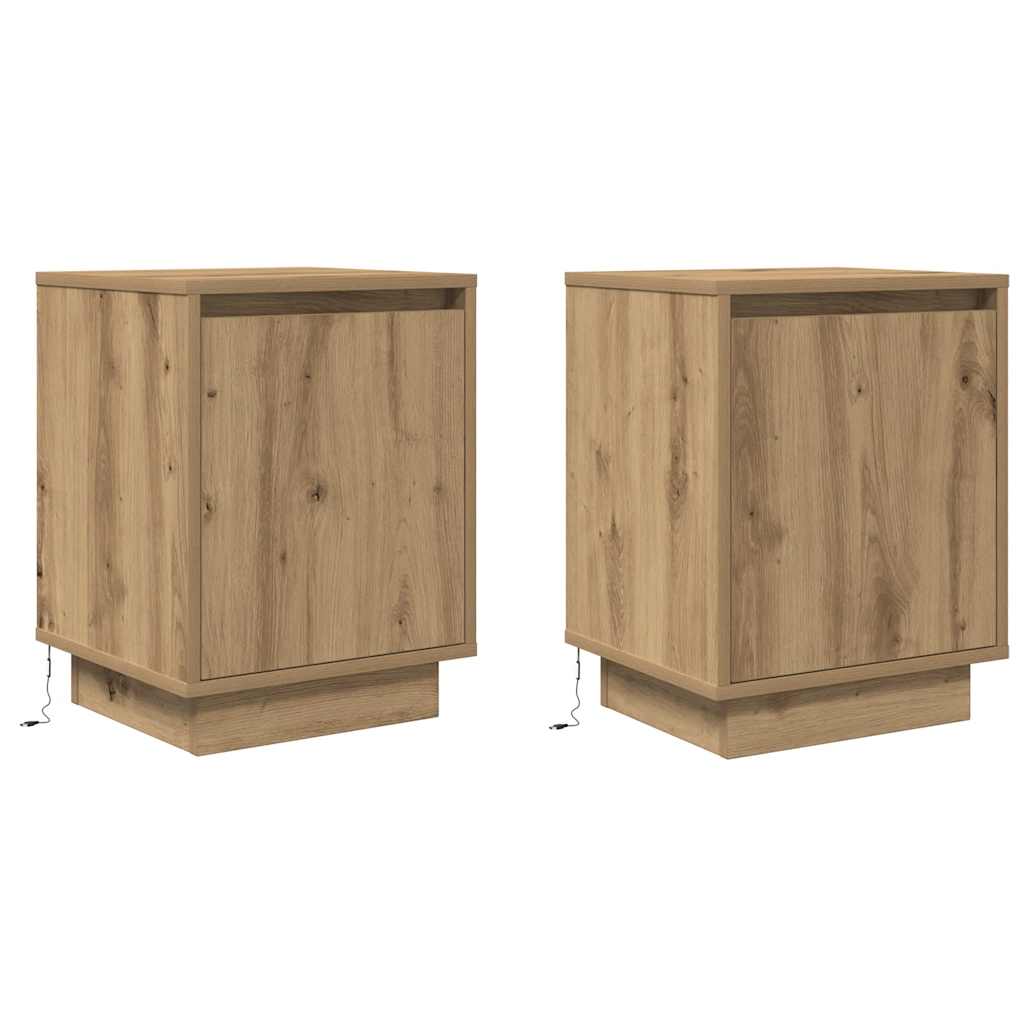 vidaXL Noptiere cu lumini LED 2 buc Stejar Artisan 38x34x50 cm vidaXL Noptiere cu lumini LED 2 buc Stejar Artisan 38x34x50 cm