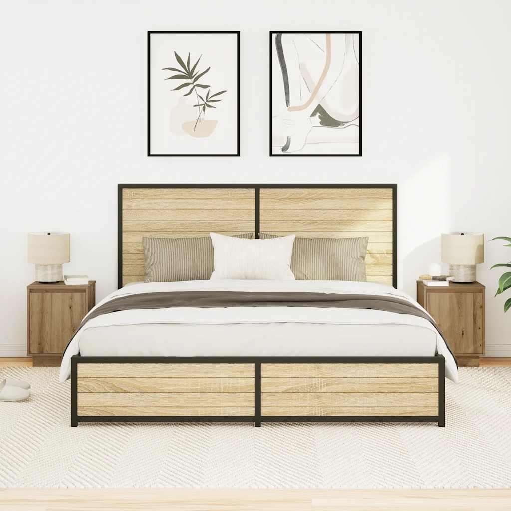 vidaXL Noptiere cu lumini LED 2 buc Stejar Artisan 38x34x50 cm vidaXL Noptiere cu lumini LED 2 buc Stejar Artisan 38x34x50 cm