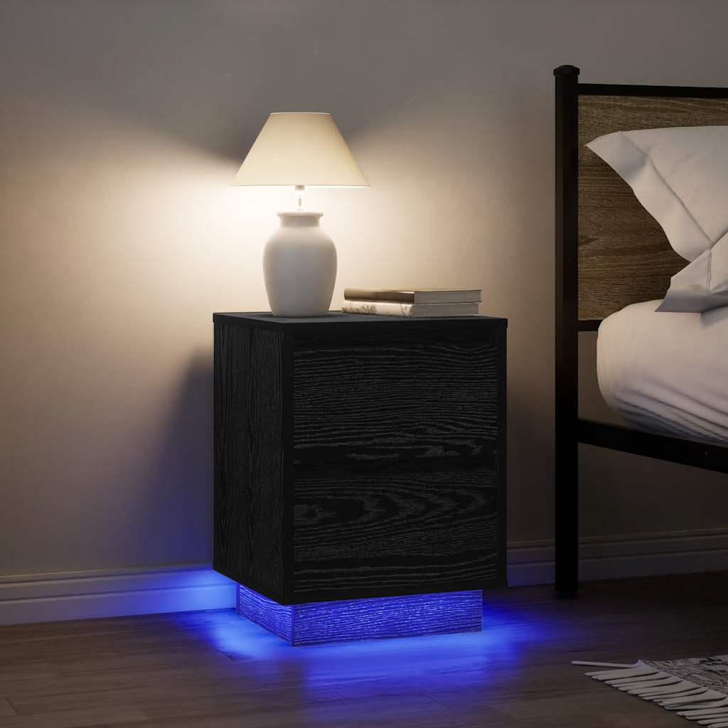 vidaXL Noptiere cu lumini LED 2 buc Negru 38x34x50 cm vidaXL Noptiere cu lumini LED 2 buc Negru 38x34x50 cm