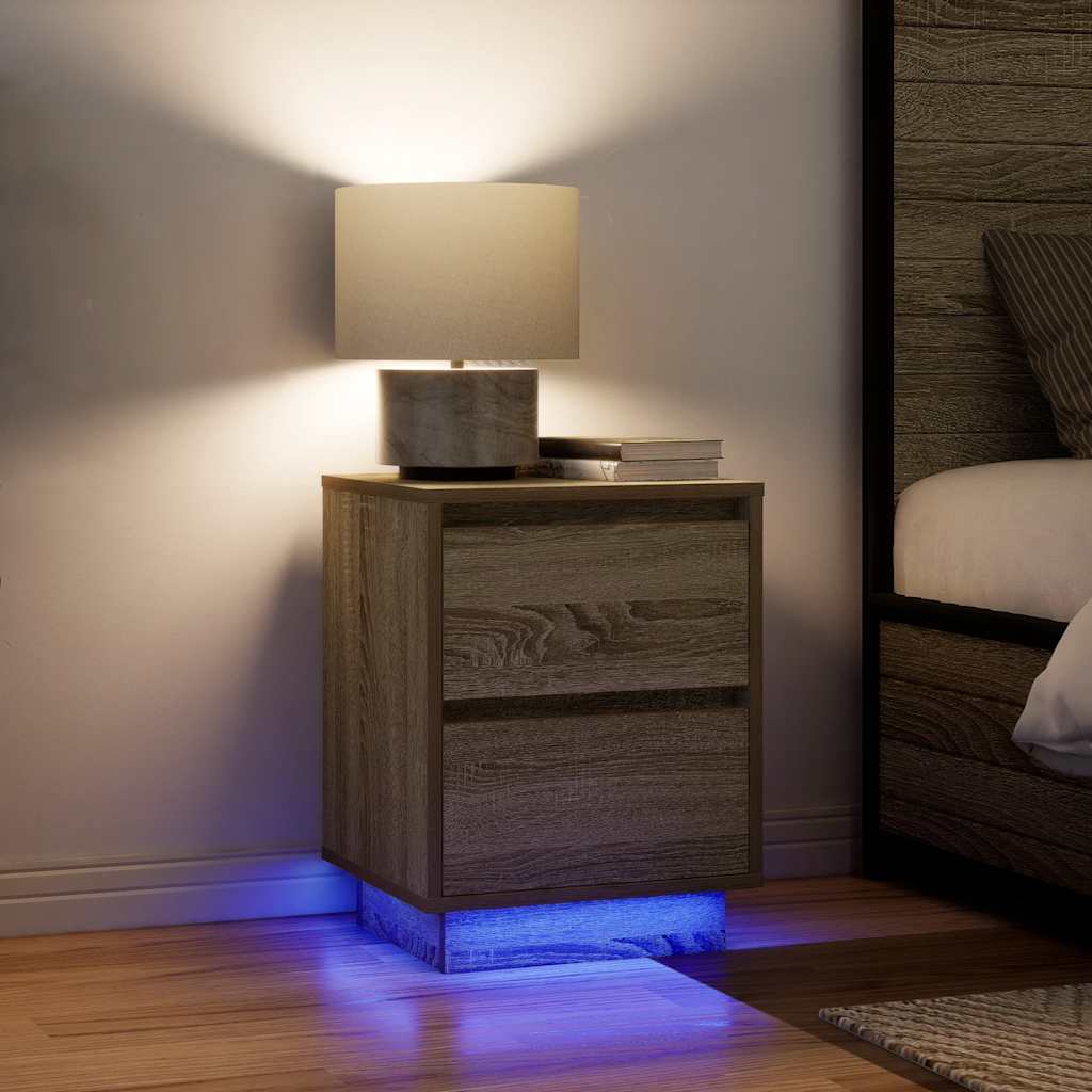 vidaXL Noptiera cu lumini LED Stejar Sonoma 38x34x50 cm vidaXL Noptiera cu lumini LED Stejar Sonoma 38x34x50 cm