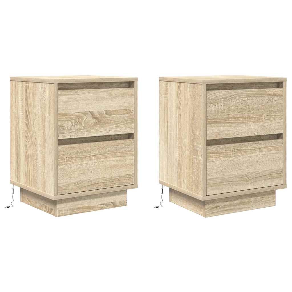 vidaXL Noptiere cu lumini LED 2 buc Stejar Sonoma 38x34x50 cm vidaXL Noptiere cu lumini LED 2 buc Stejar Sonoma 38x34x50 cm