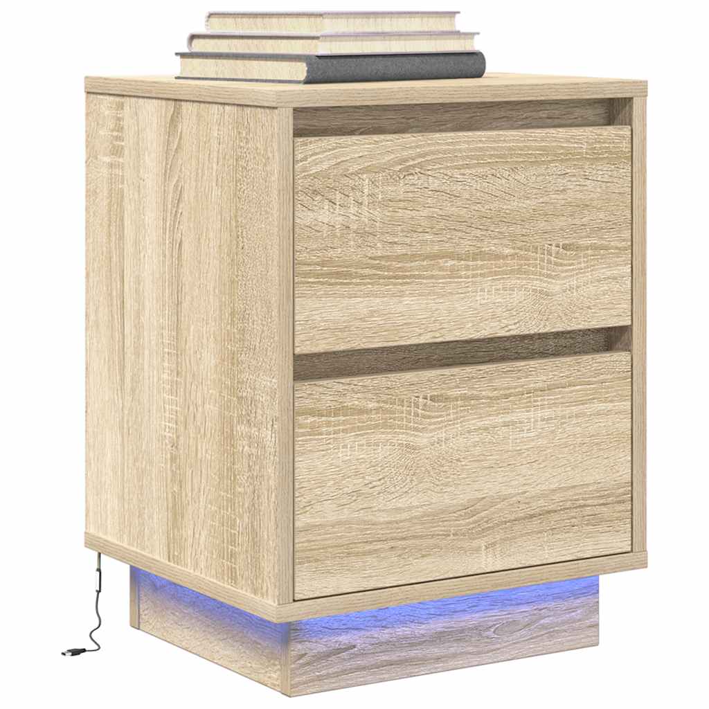 vidaXL Noptiere cu lumini LED 2 buc Stejar Sonoma 38x34x50 cm vidaXL Noptiere cu lumini LED 2 buc Stejar Sonoma 38x34x50 cm