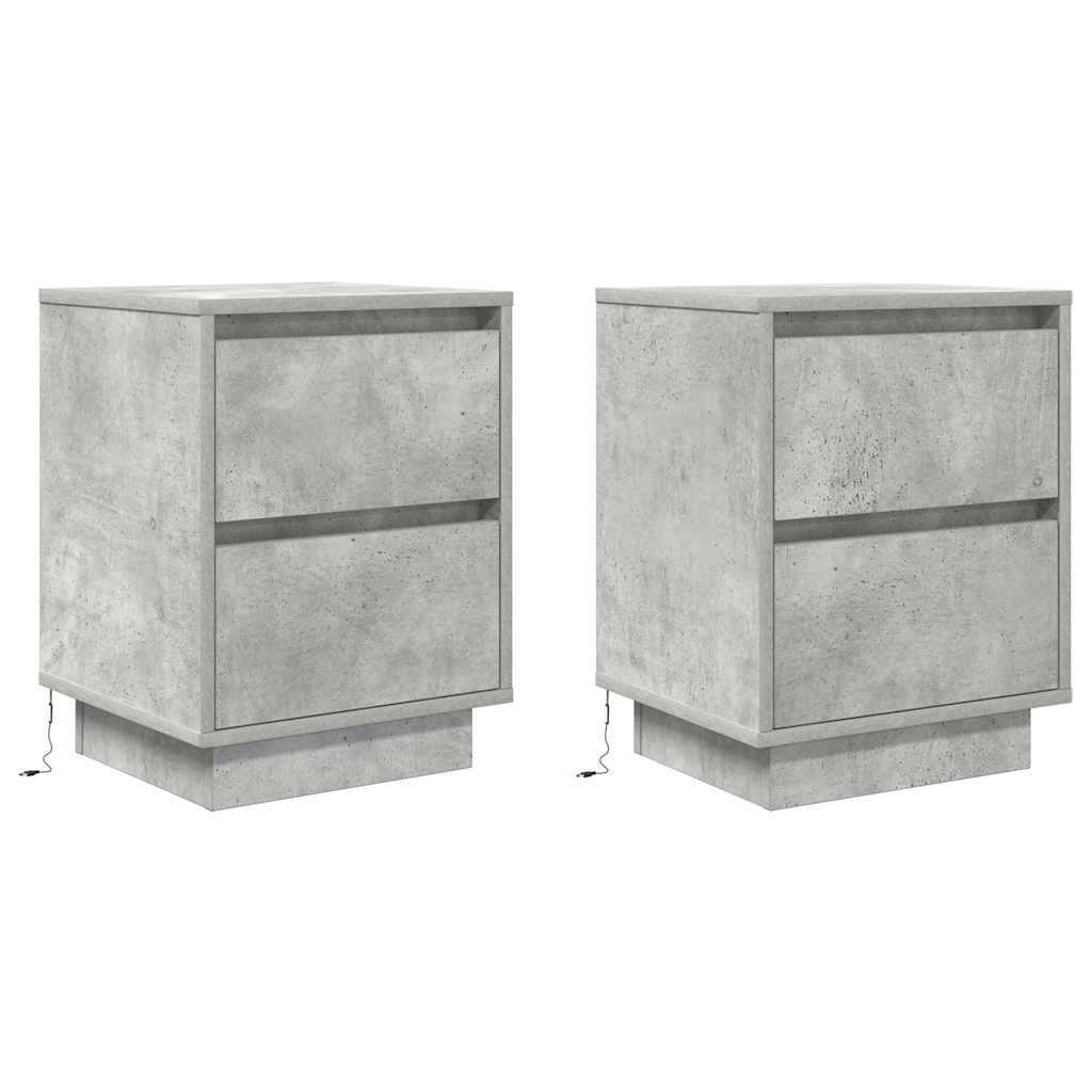 vidaXL Noptiere cu lumini LED 2 buc Beton Gri 38x34x50 cm