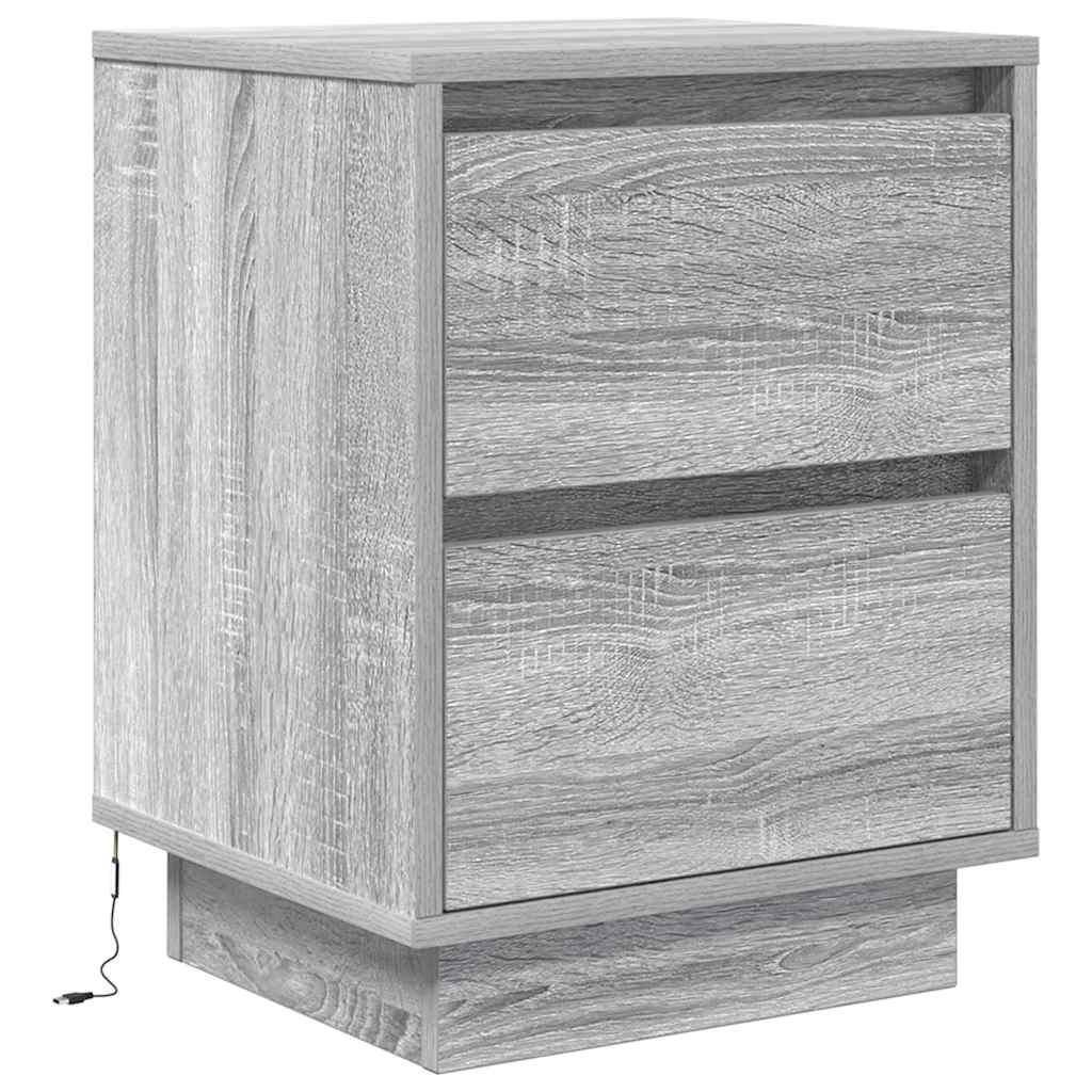 vidaXL Noptiera cu lumini LED Gri Sonoma 38x34x50 cm vidaXL Noptiera cu lumini LED Gri Sonoma 38x34x50 cm