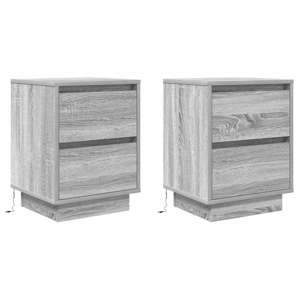 vidaXL Noptiere cu lumini LED 2 buc Gri Sonoma 38x34x50 cm