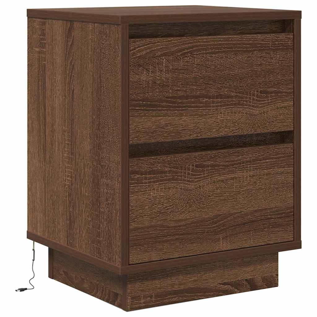vidaXL Noptiera cu lumini LED Stejar maro 38x34x50 cm vidaXL Noptiera cu lumini LED Stejar maro 38x34x50 cm