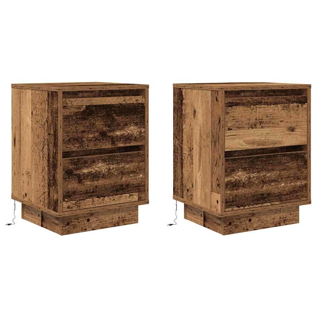 vidaXL Noptiere cu lumini LED 2 buc Lemn vechi 38x34x50 cm vidaXL Noptiere cu lumini LED 2 buc Lemn vechi 38x34x50 cm