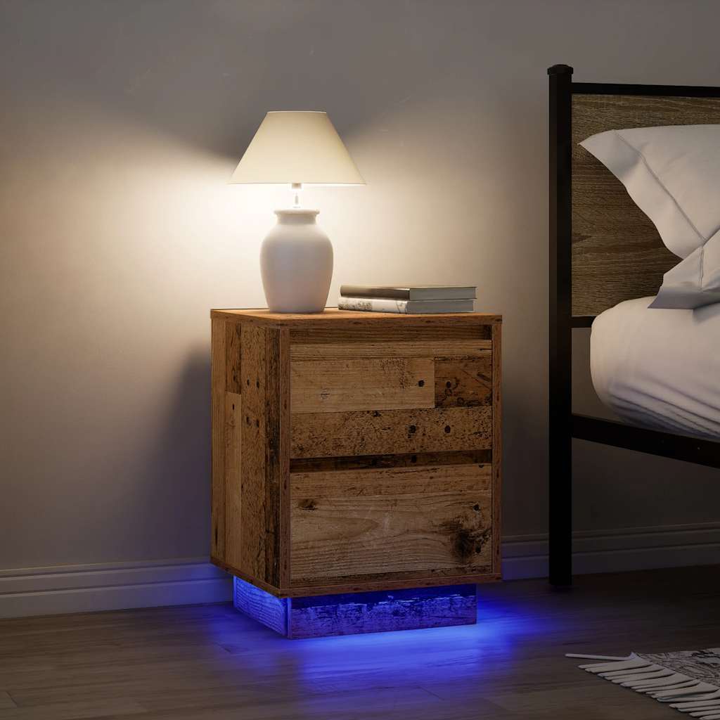 vidaXL Noptiere cu lumini LED 2 buc Lemn vechi 38x34x50 cm vidaXL Noptiere cu lumini LED 2 buc Lemn vechi 38x34x50 cm