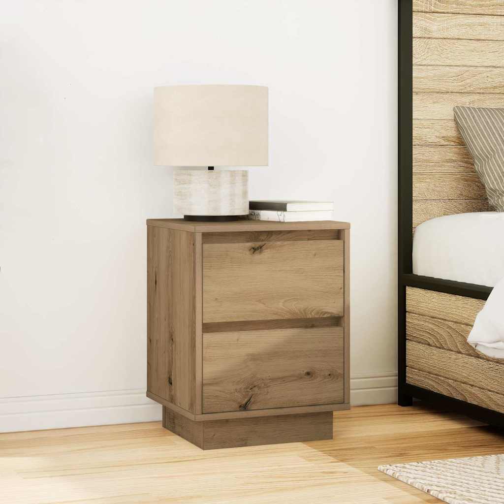 vidaXL Noptiere cu lumini LED 2 buc Stejar Artisan 38x34x50 cm