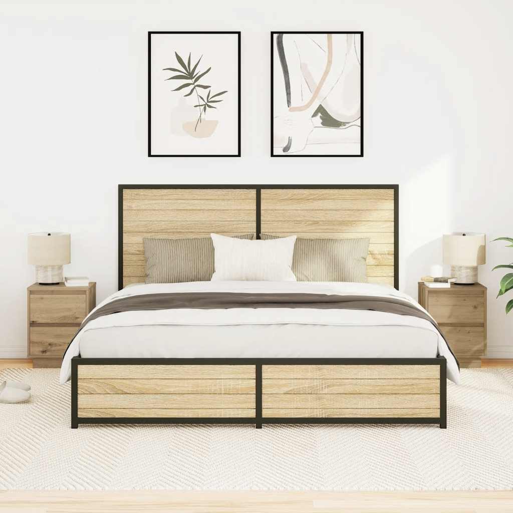 vidaXL Noptiere cu lumini LED 2 buc Stejar Artisan 38x34x50 cm