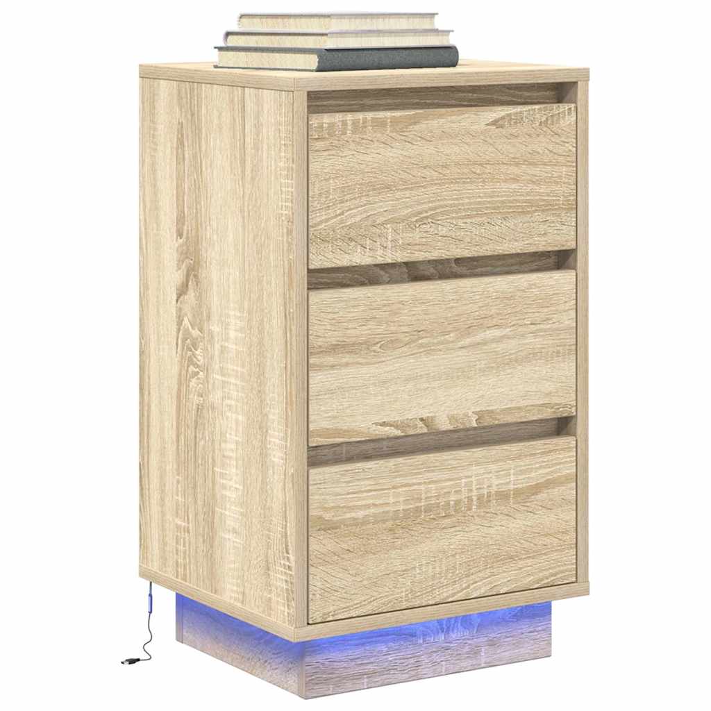 vidaXL Noptiera cu lumini LED Stejar Sonoma 38x34x65 cm vidaXL Noptiera cu lumini LED Stejar Sonoma 38x34x65 cm