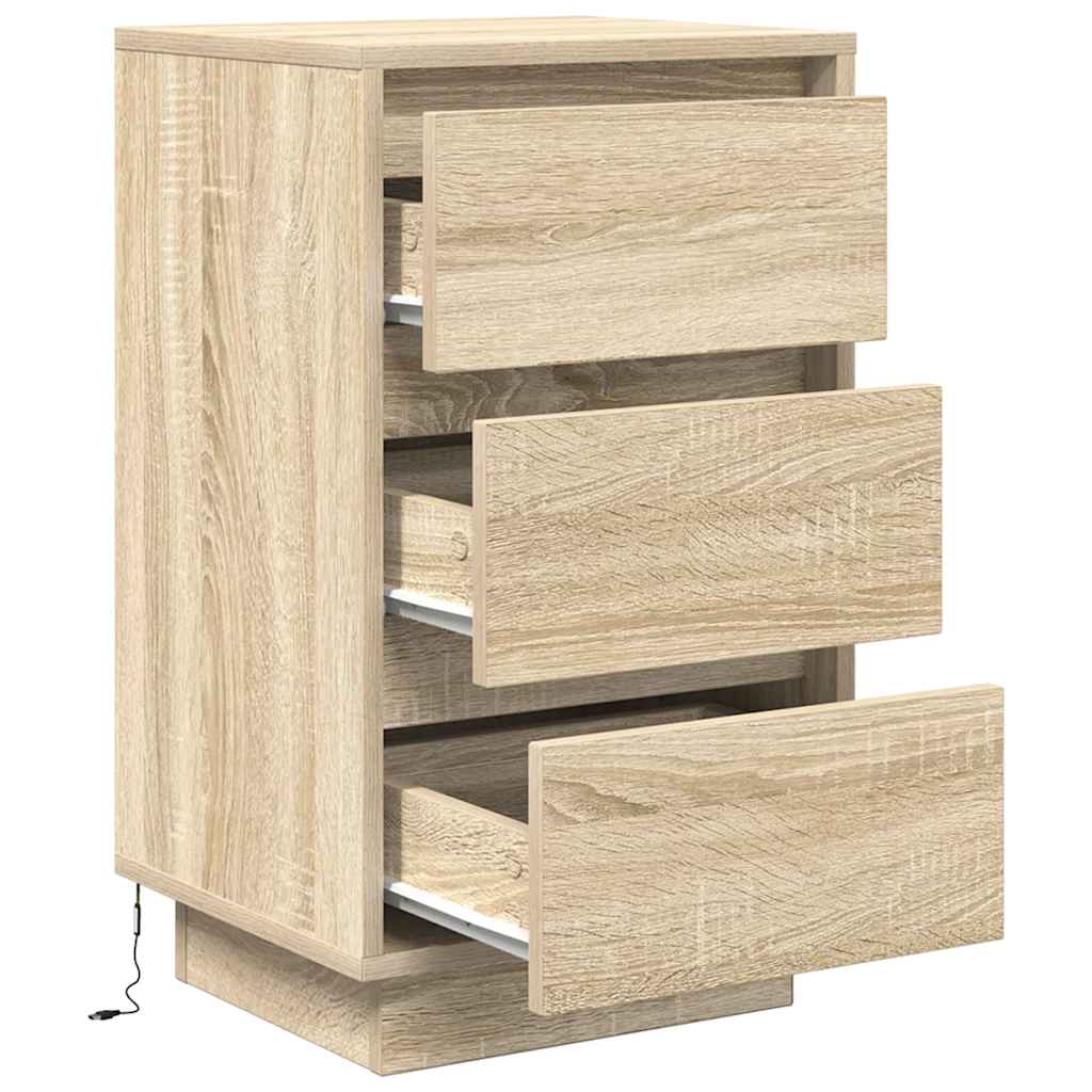 vidaXL Noptiera cu lumini LED Stejar Sonoma 38x34x65 cm vidaXL Noptiera cu lumini LED Stejar Sonoma 38x34x65 cm