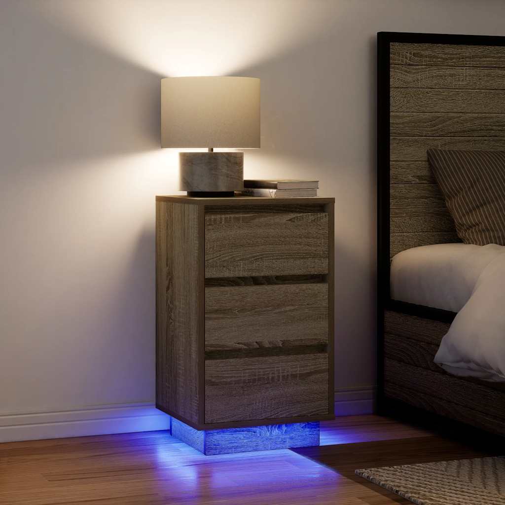 vidaXL Noptiera cu lumini LED Stejar Sonoma 38x34x65 cm vidaXL Noptiera cu lumini LED Stejar Sonoma 38x34x65 cm