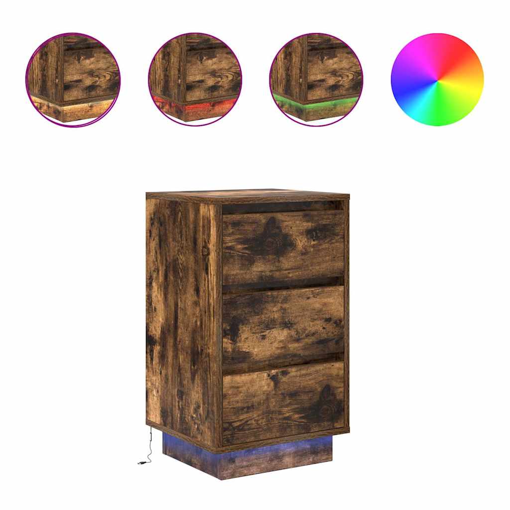 vidaXL Noptiera cu lumini LED Stejar afumat 38x34x65 cm vidaXL Noptiera cu lumini LED Stejar afumat 38x34x65 cm