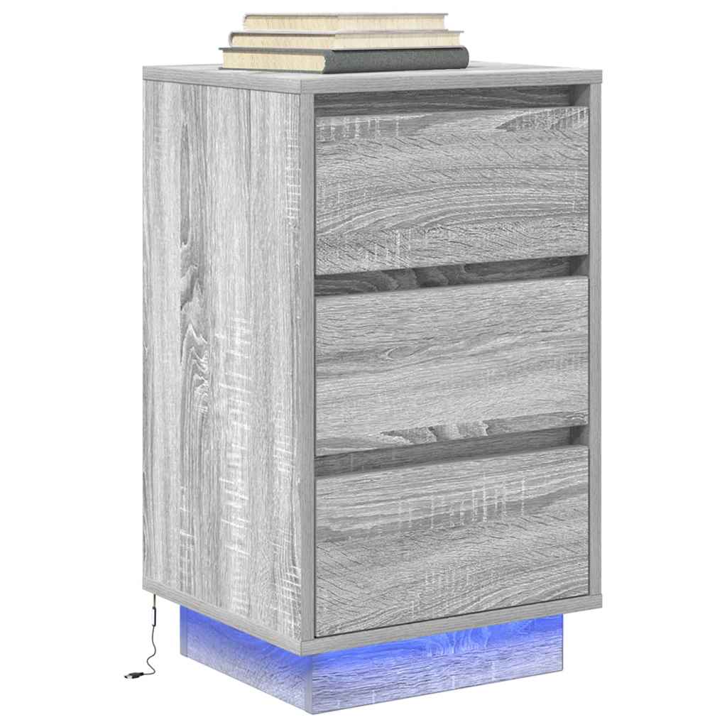 vidaXL Noptiera cu lumini LED Gri Sonoma 38x34x65 cm vidaXL Noptiera cu lumini LED Gri Sonoma 38x34x65 cm