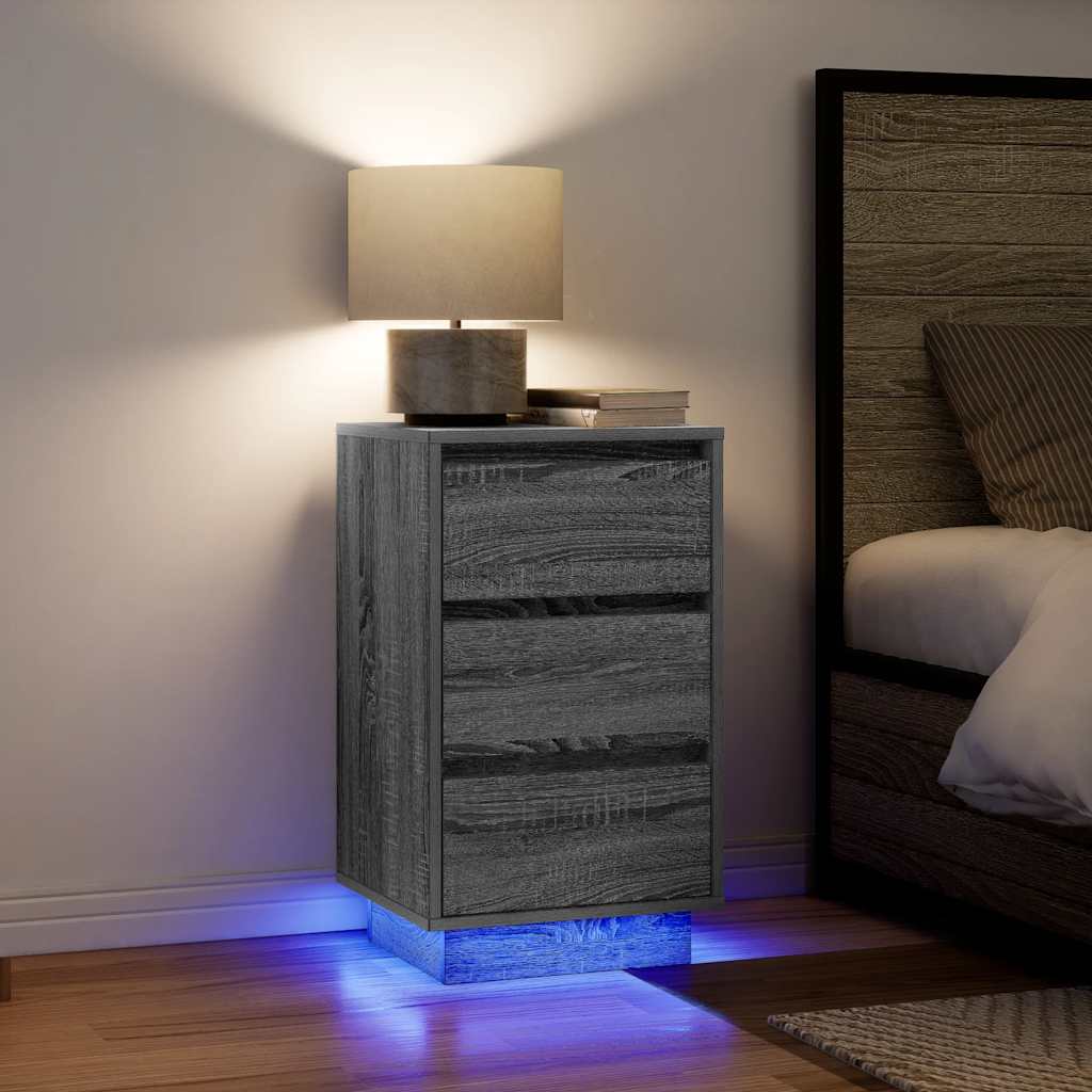 vidaXL Noptiera cu lumini LED Gri Sonoma 38x34x65 cm vidaXL Noptiera cu lumini LED Gri Sonoma 38x34x65 cm