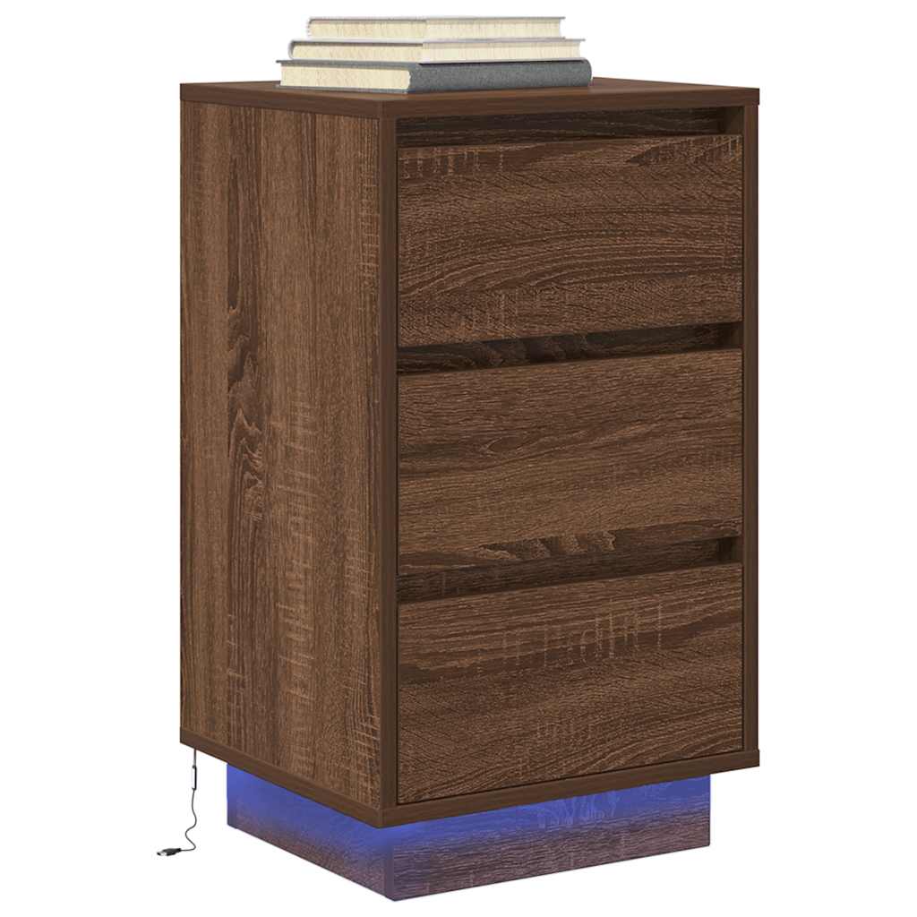 vidaXL Noptiera cu lumini LED Stejar maro 38x34x65 cm vidaXL Noptiera cu lumini LED Stejar maro 38x34x65 cm