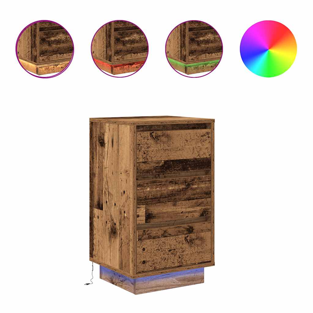 vidaXL Noptiera cu lumini LED Lemn vechi 38x34x65 cm vidaXL Noptiera cu lumini LED Lemn vechi 38x34x65 cm
