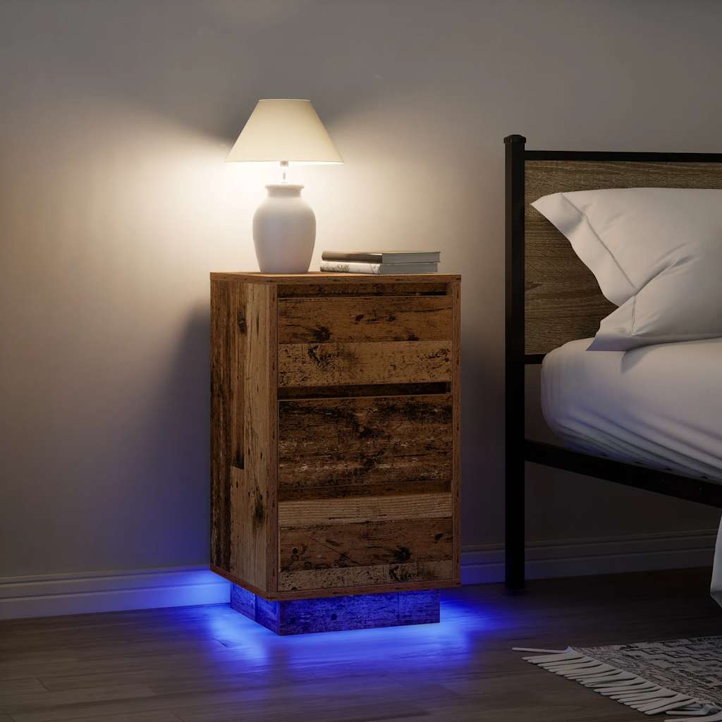 vidaXL Noptiera cu lumini LED Lemn vechi 38x34x65 cm vidaXL Noptiera cu lumini LED Lemn vechi 38x34x65 cm