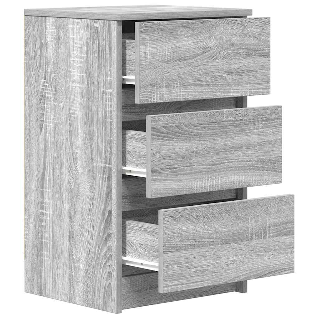 vidaXL Noptiere cu 3 sertare 2 buc Gri Sonoma 39x35x65 cm