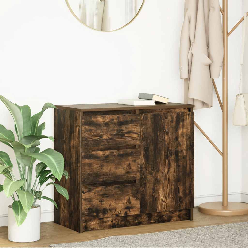 vidaXL Bufetă cu sertar stejar afumat 71x35x65 cm lemn de stratificat vidaXL Bufetă cu sertar stejar afumat 71x35x65 cm lemn de stratificat