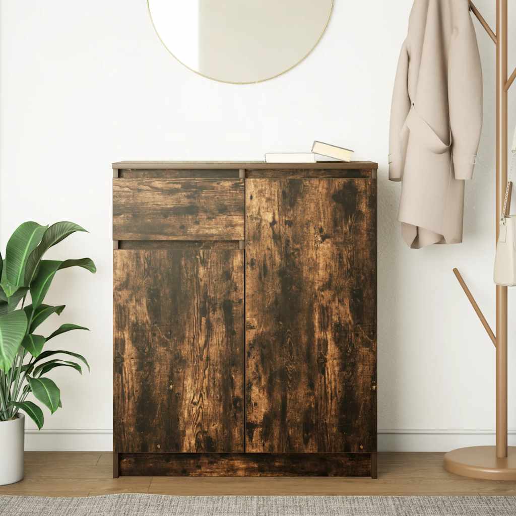 vidaXL Bufetă cu sertar stejar afumat 71x35x84 cm lemn de stratificat