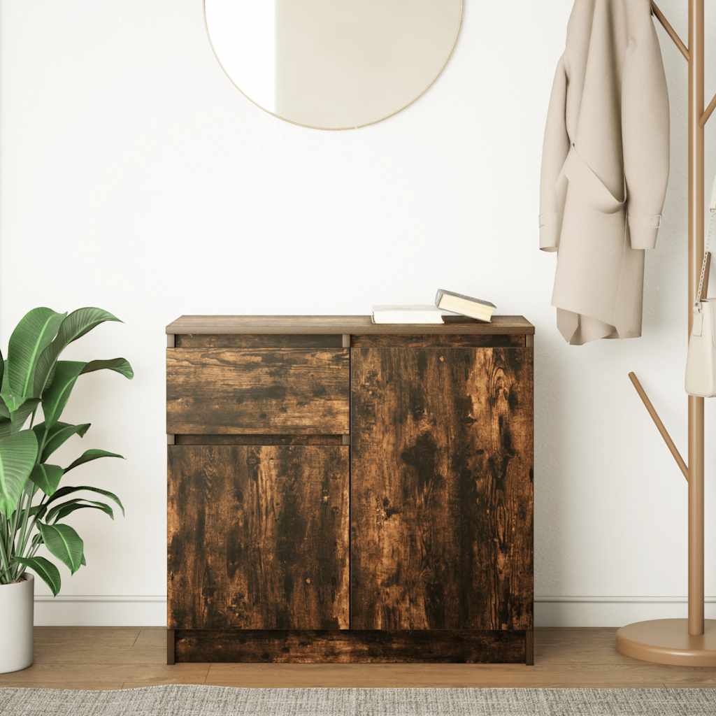 vidaXL Bufetă cu sertar stejar afumat 71x35x65 cm lemn de stratificat vidaXL Bufetă cu sertar stejar afumat 71x35x65 cm lemn de stratificat