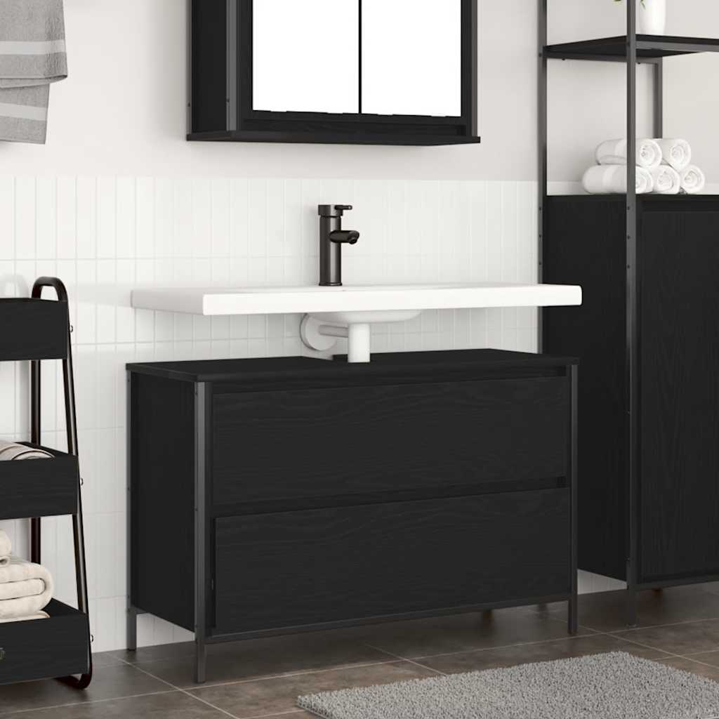vidaXL Dulap pentru baie cu sertare Stejar negru 90x34,5x60 cm vidaXL Dulap pentru baie cu sertare Stejar negru 90x34,5x60 cm