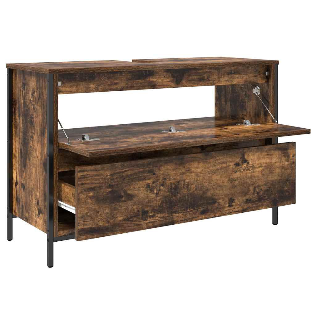 vidaXL Dulap pentru baie cu sertare stejar afumat 90x34,5x60 cm vidaXL Dulap pentru baie cu sertare stejar afumat 90x34,5x60 cm
