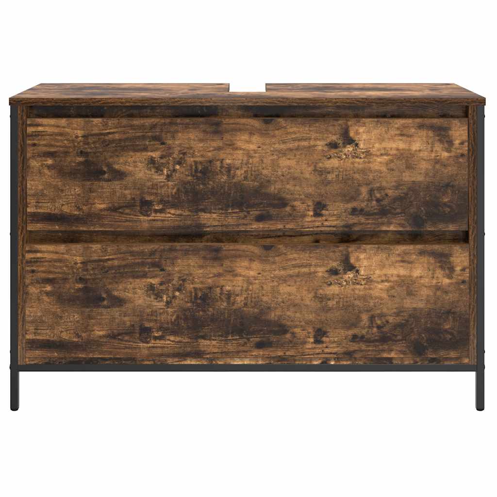 vidaXL Dulap pentru baie cu sertare stejar afumat 90x34,5x60 cm vidaXL Dulap pentru baie cu sertare stejar afumat 90x34,5x60 cm