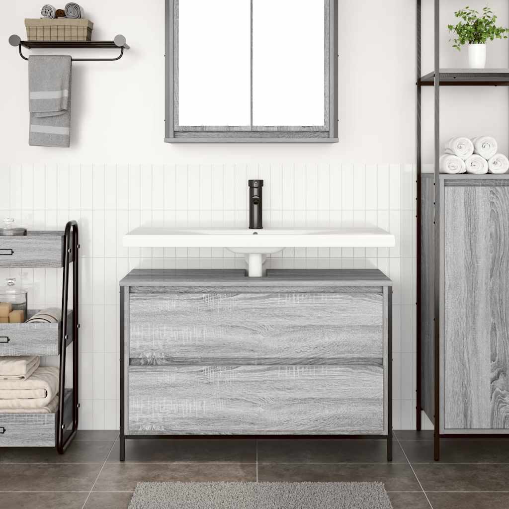vidaXL Dulap pentru baie cu sertare Gri Sonoma 90x34,5x60 cm vidaXL Dulap pentru baie cu sertare Gri Sonoma 90x34,5x60 cm